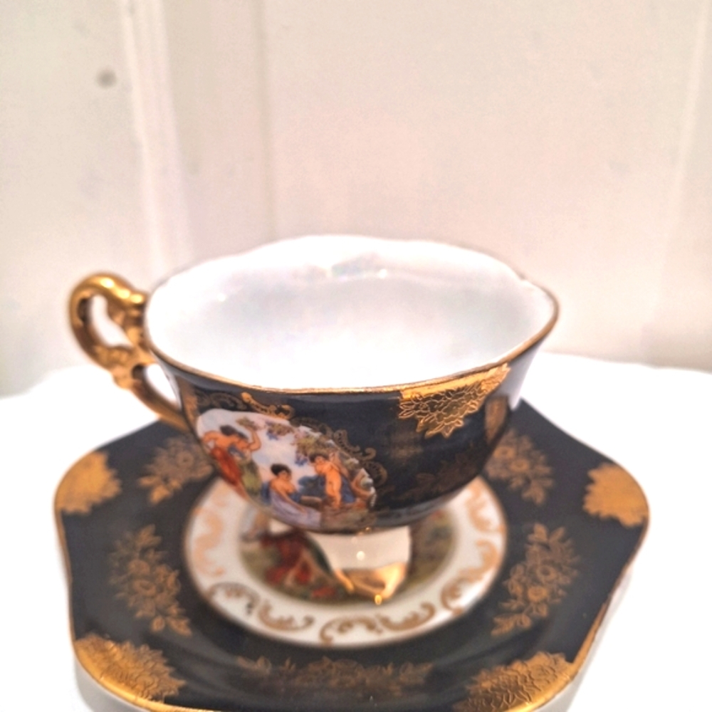 Stafford 1950's Bone China, Japan, Hand Painted Black Band w/gold Gilded,Cup&Sau